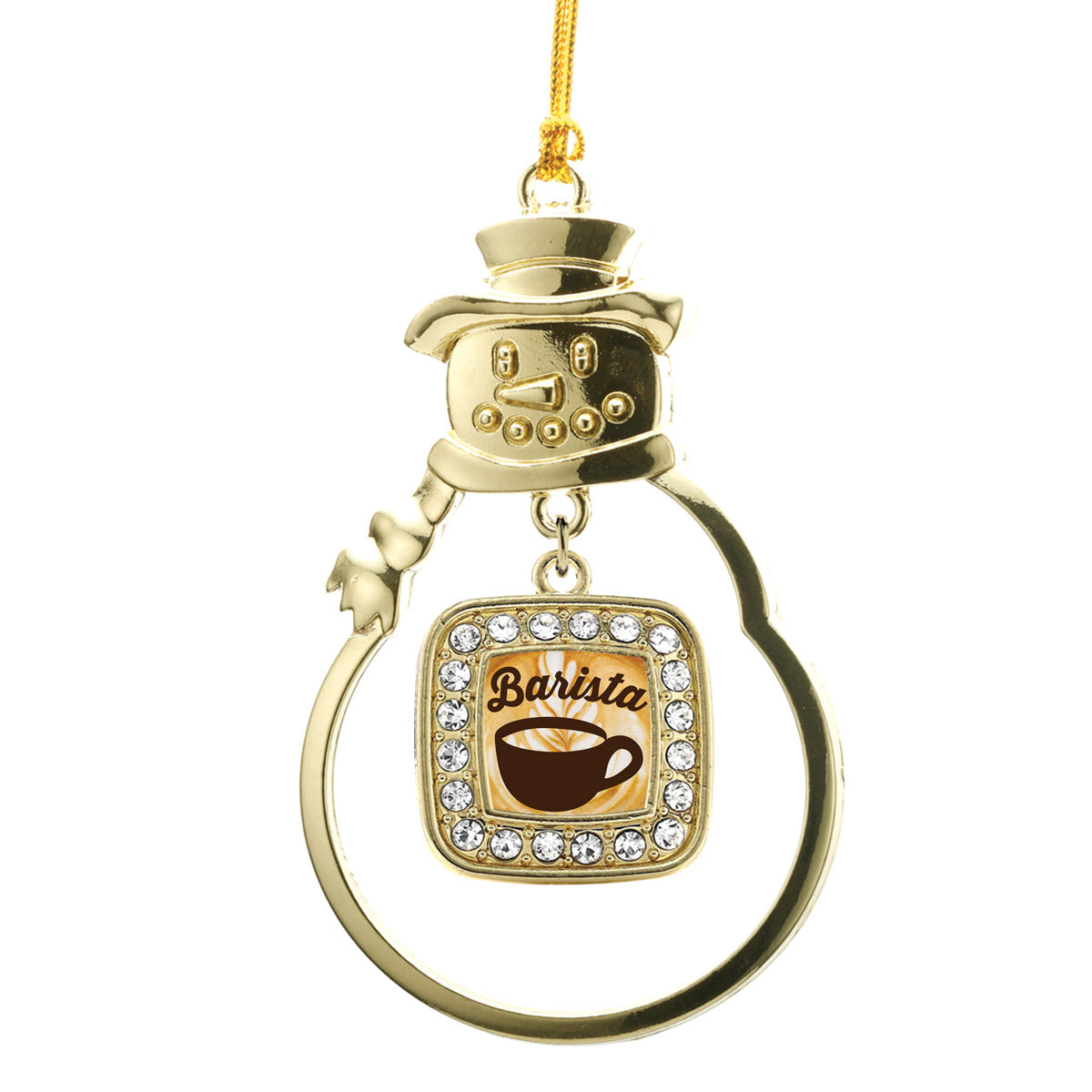 Gold Barista Square Charm Snowman Ornament