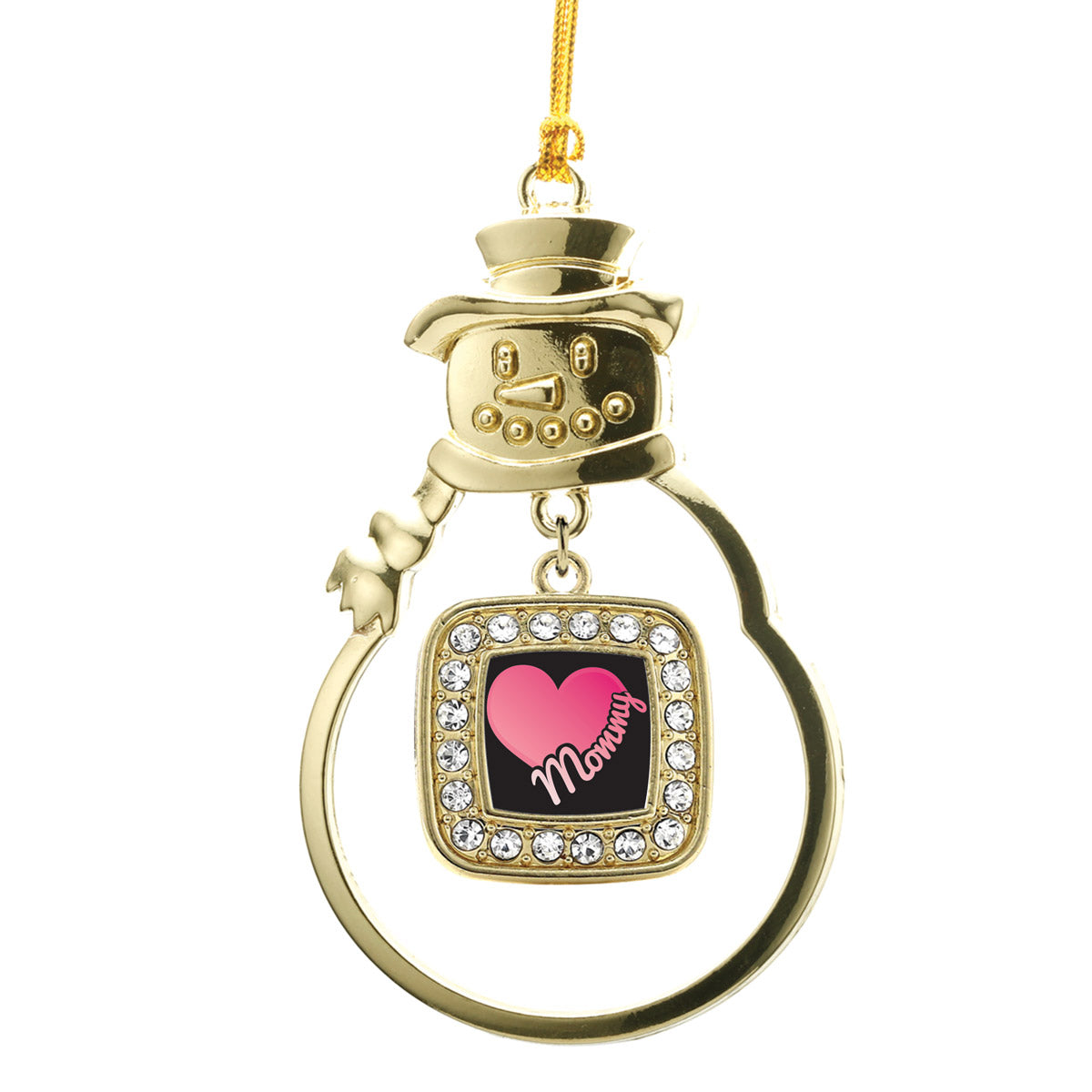 Gold Mommy Square Charm Snowman Ornament