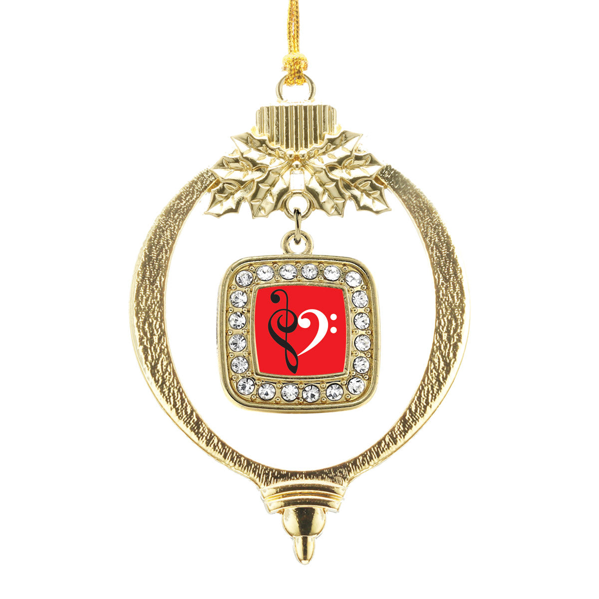 Gold Music Is Love Square Charm Holiday Ornament