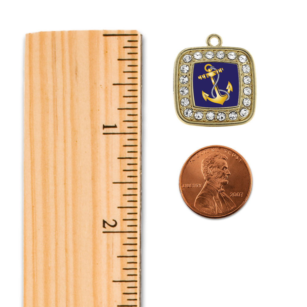 Gold Navy Anchor Square Charm Holiday Ornament