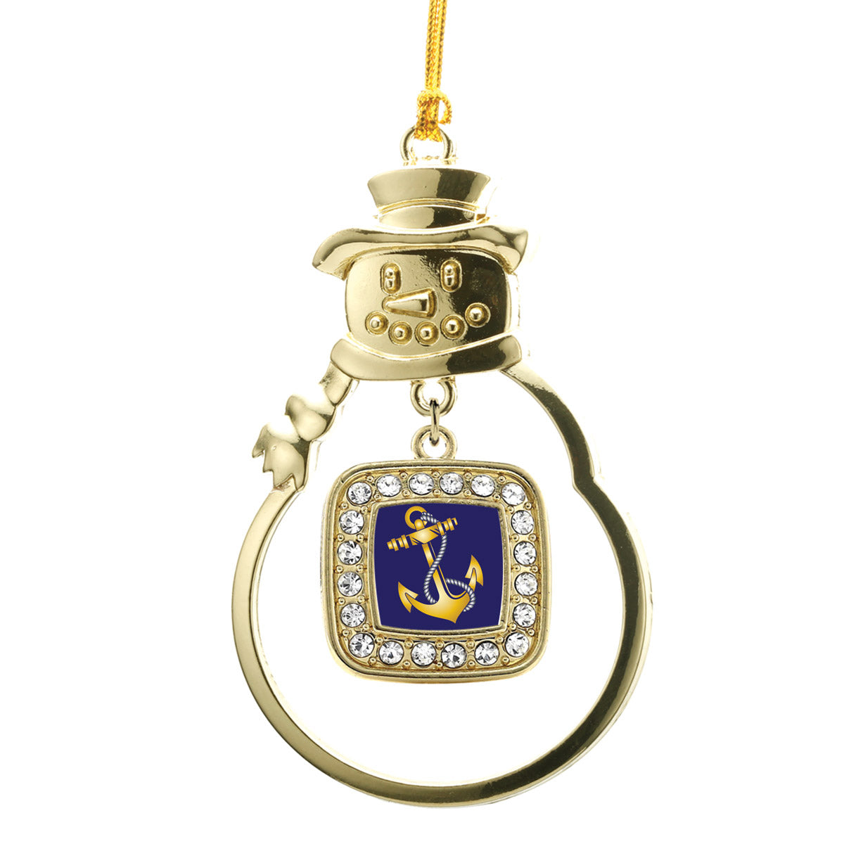 Gold Navy Anchor Square Charm Snowman Ornament
