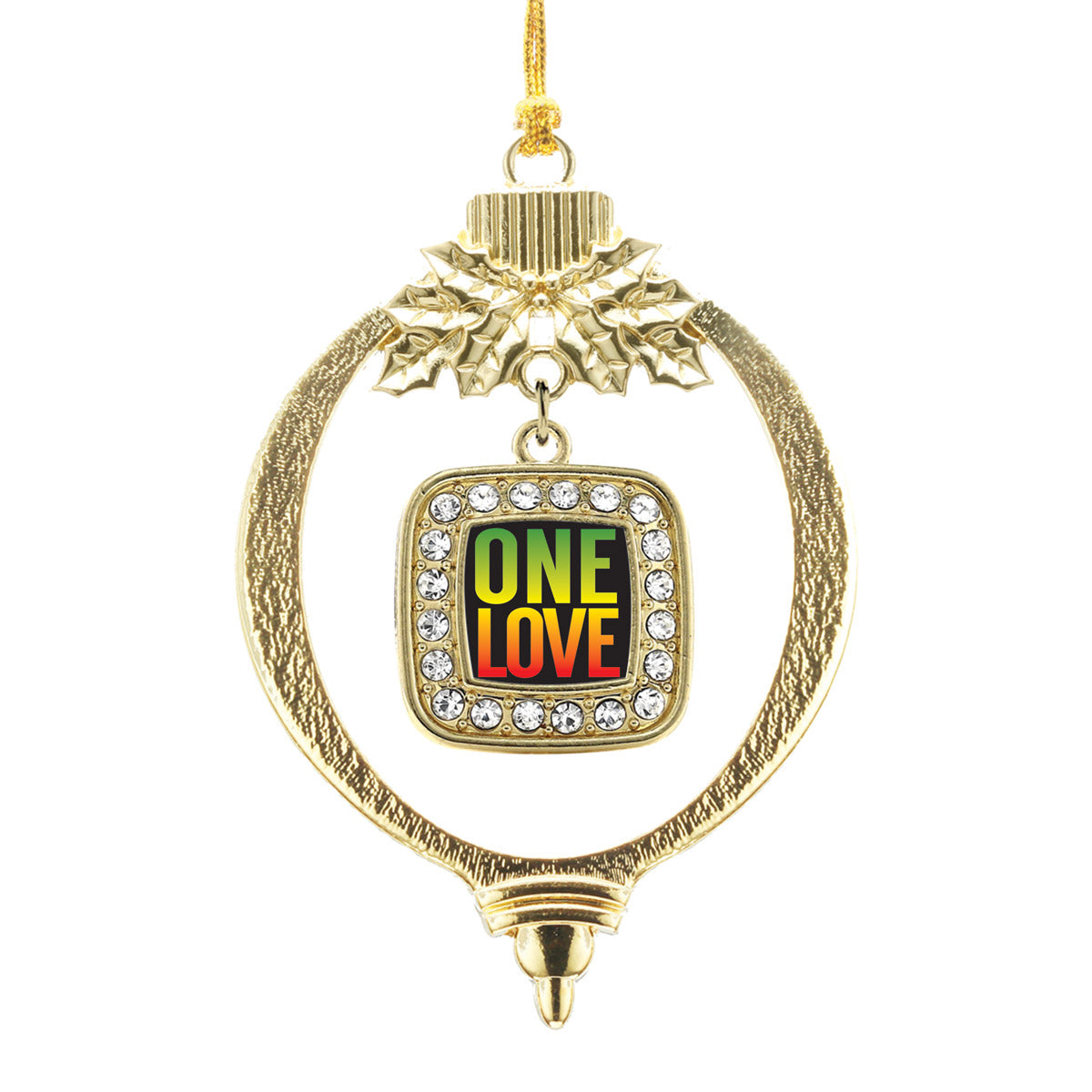Gold One Love Square Charm Holiday Ornament