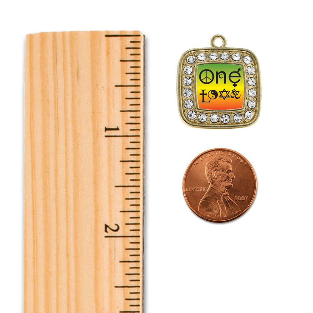Gold One Love Coexist Square Charm Snowman Ornament