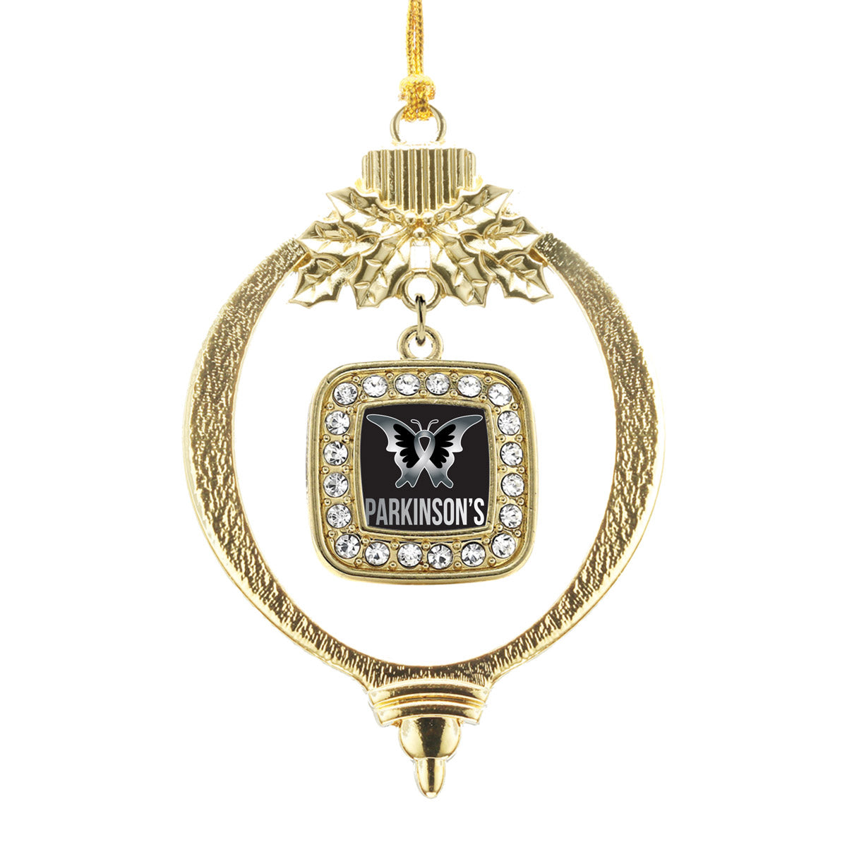 Gold Parkinson's Disease Support Square Charm Holiday Ornament