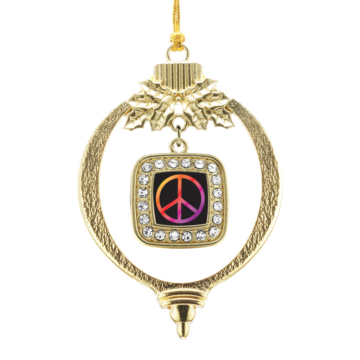 Gold Peace Square Charm Holiday Ornament