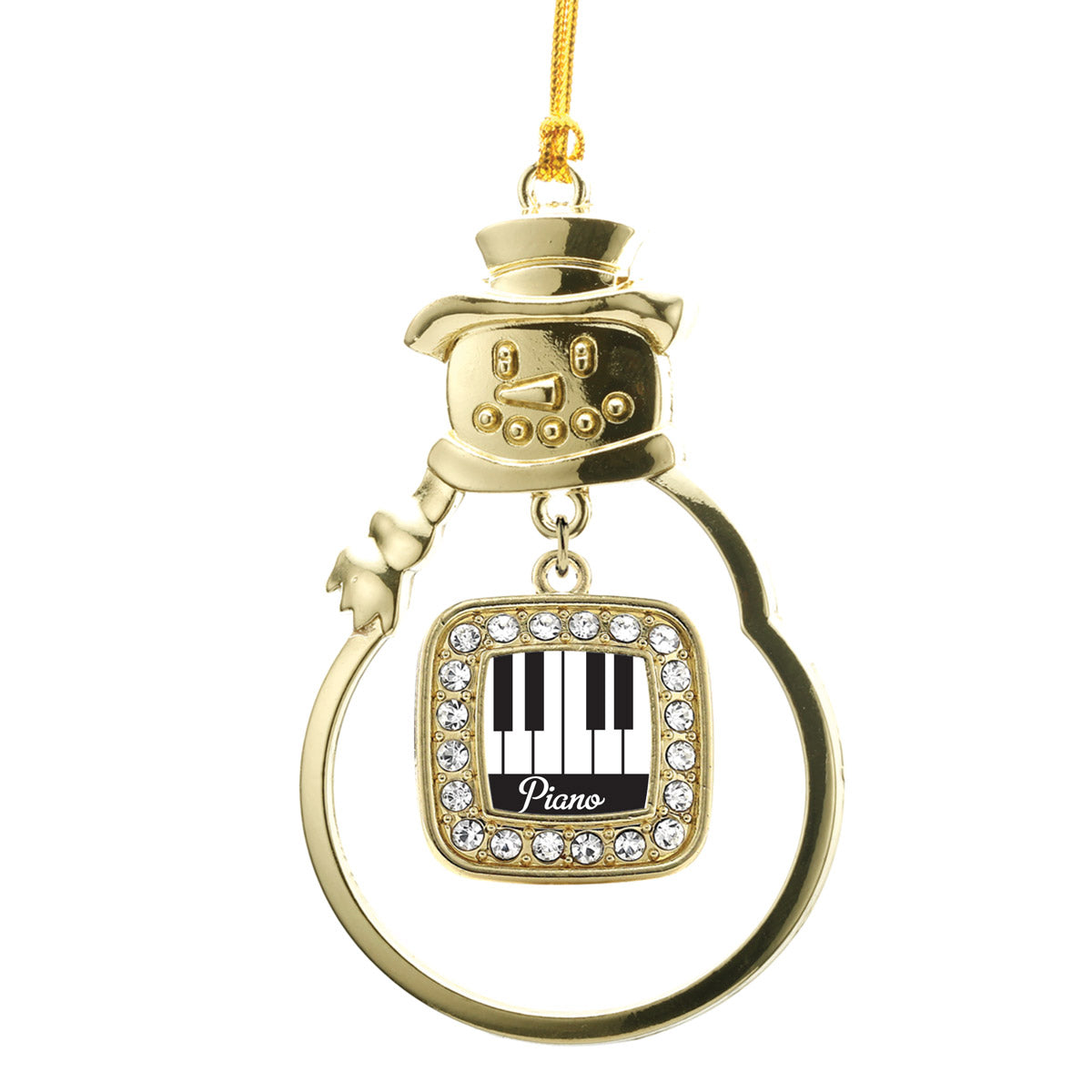 Gold Piano Lovers Square Charm Snowman Ornament