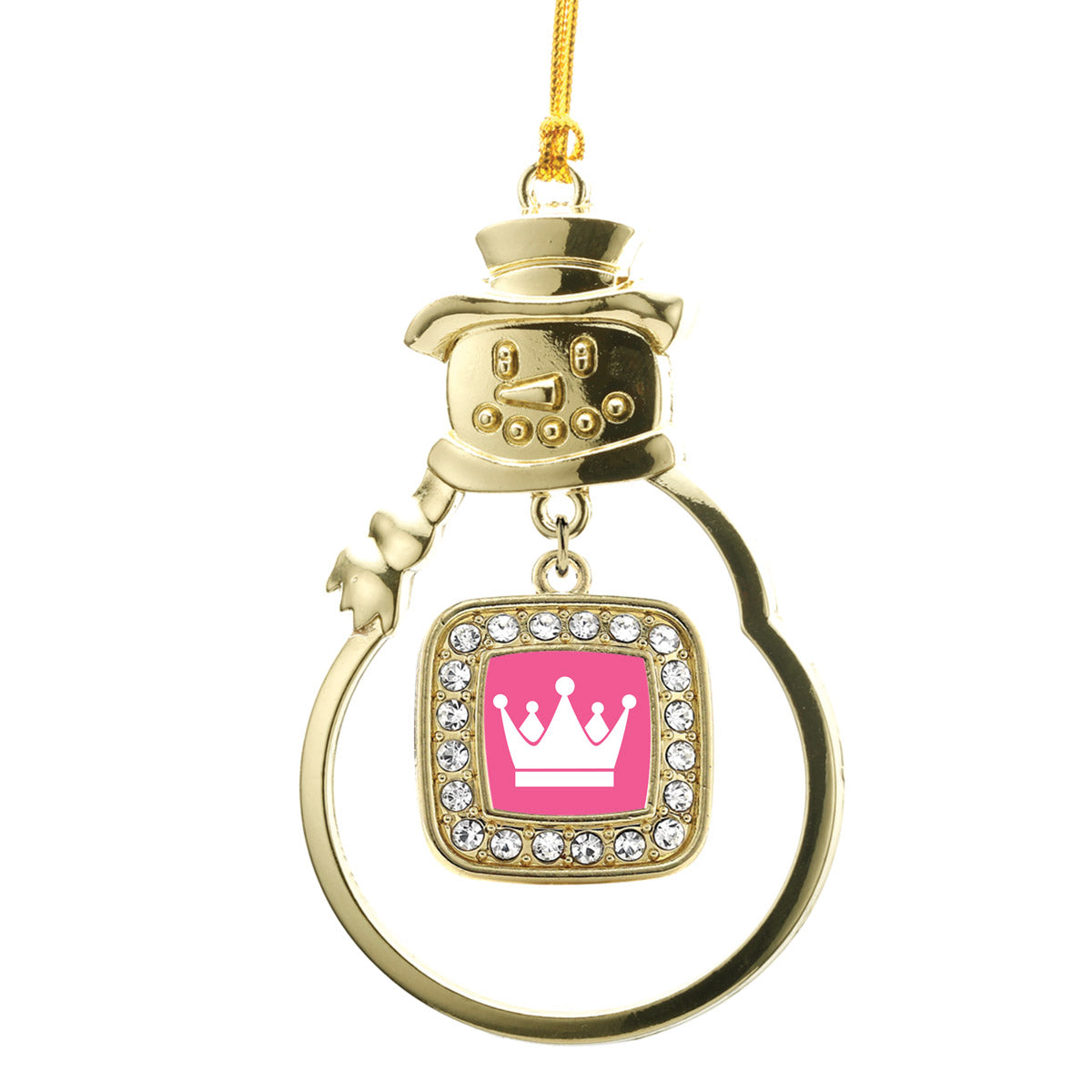 Gold Pink Princess Square Charm Snowman Ornament