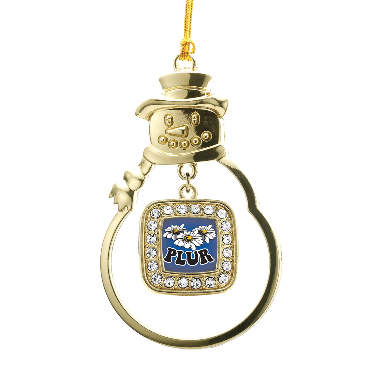 Gold PLUR Square Charm Snowman Ornament