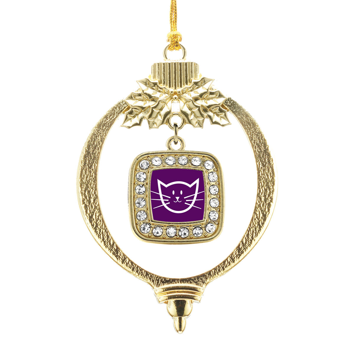 Gold Pretty Kitty Square Charm Holiday Ornament