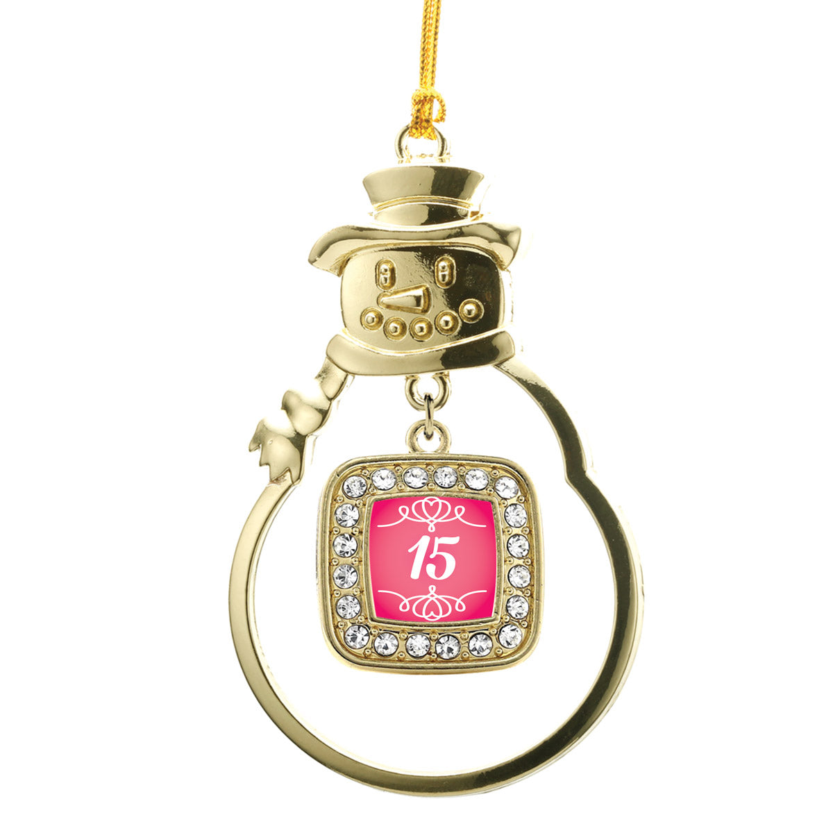 Gold Quinceanera Square Charm Snowman Ornament