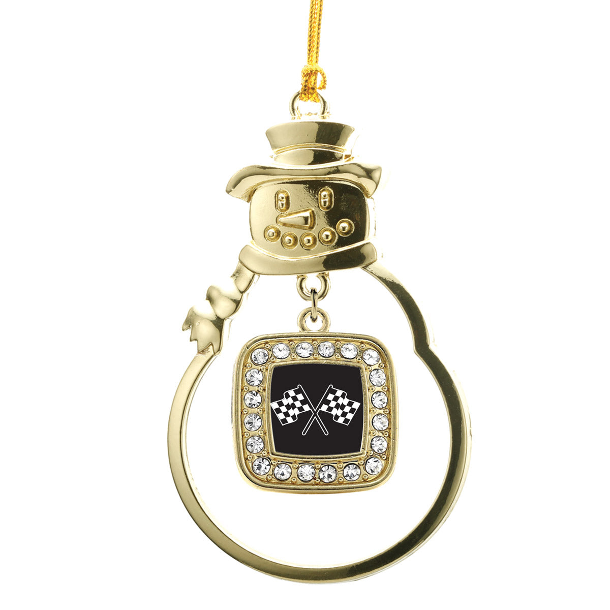 Gold Racing Flags Square Charm Snowman Ornament