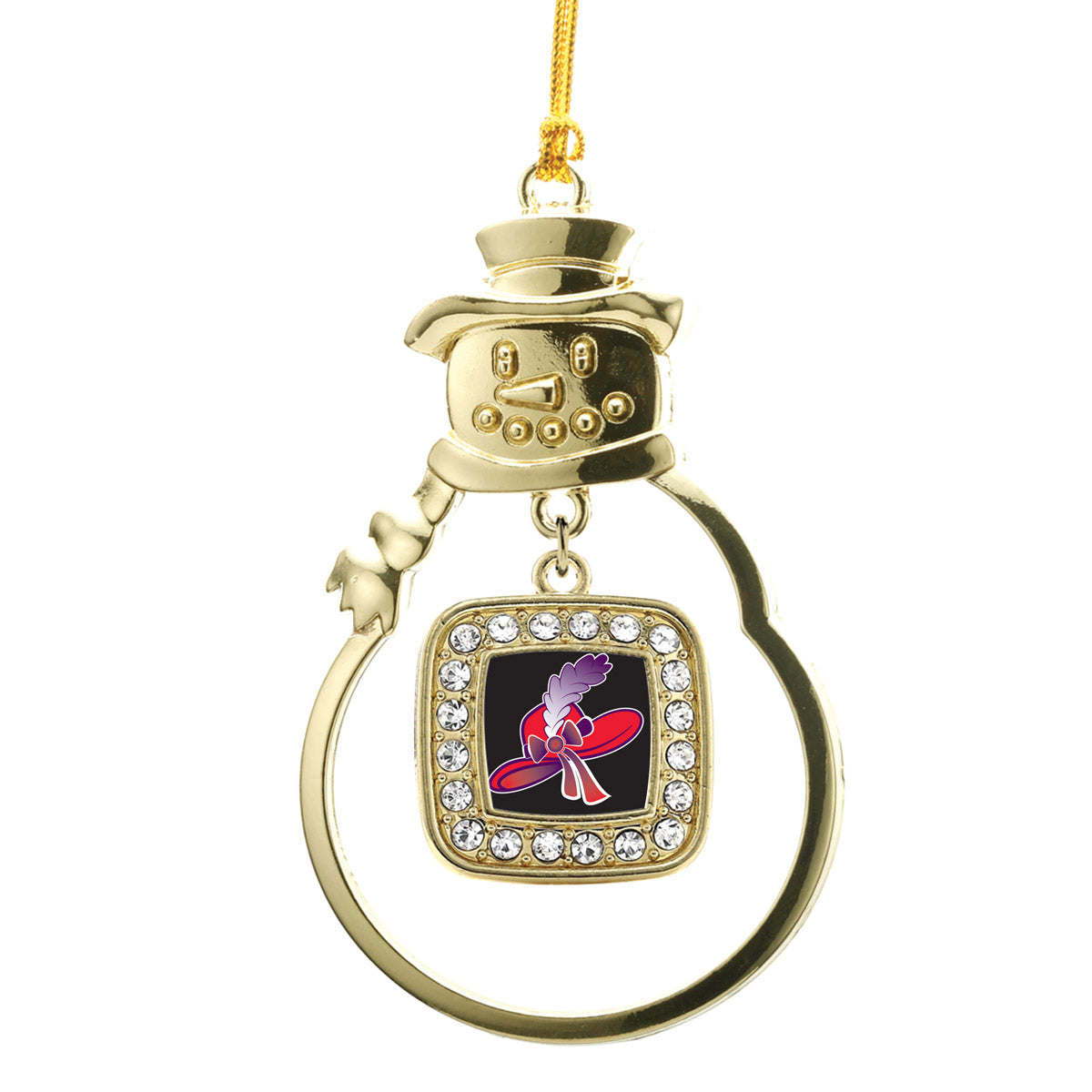 Gold Red Hat Square Charm Snowman Ornament