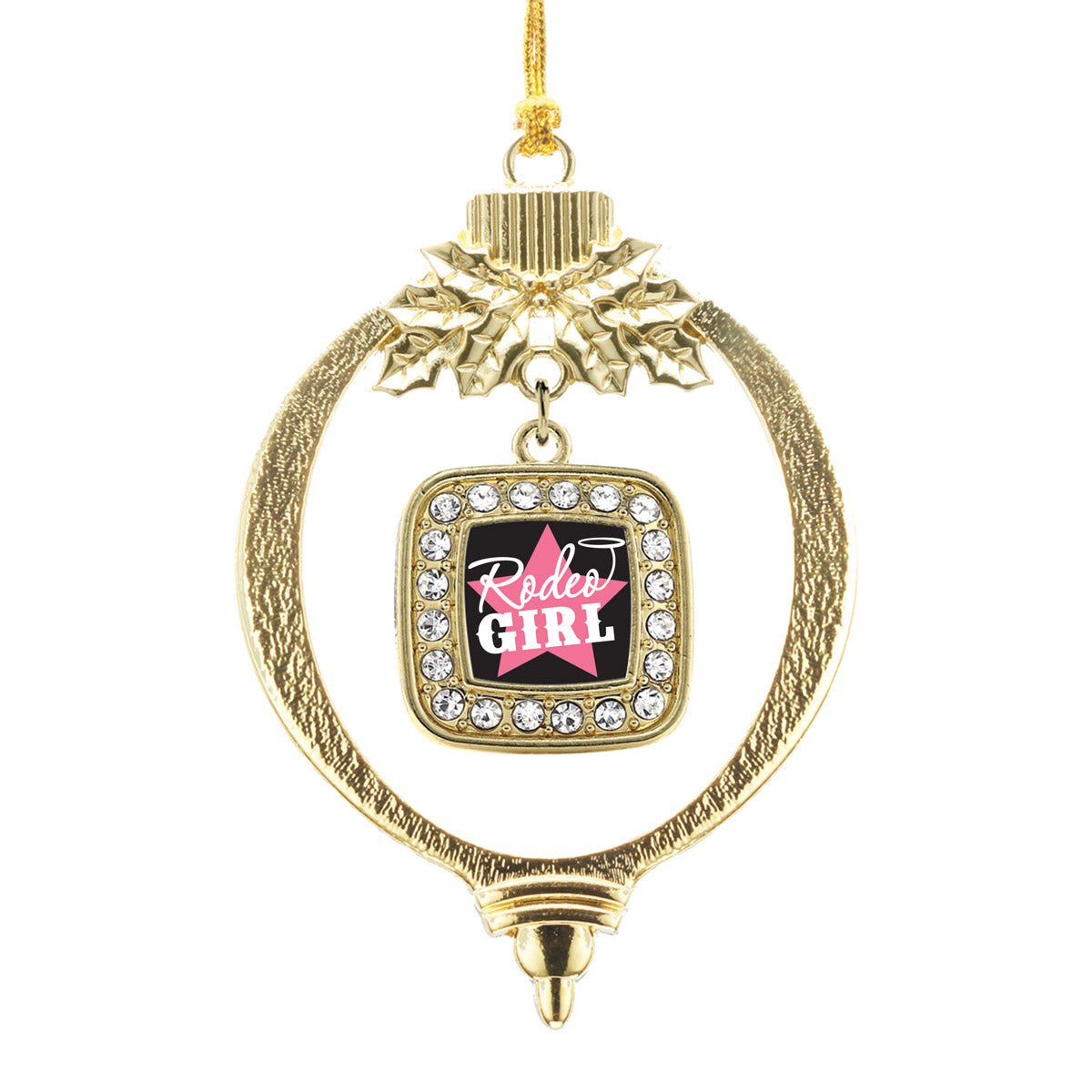 Gold Rodeo Girl Square Charm Holiday Ornament