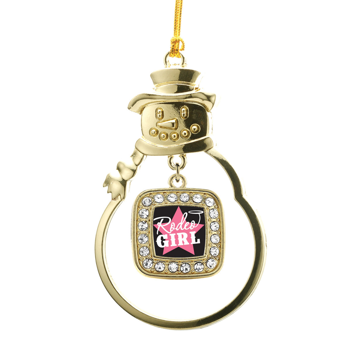 Gold Rodeo Girl Square Charm Snowman Ornament