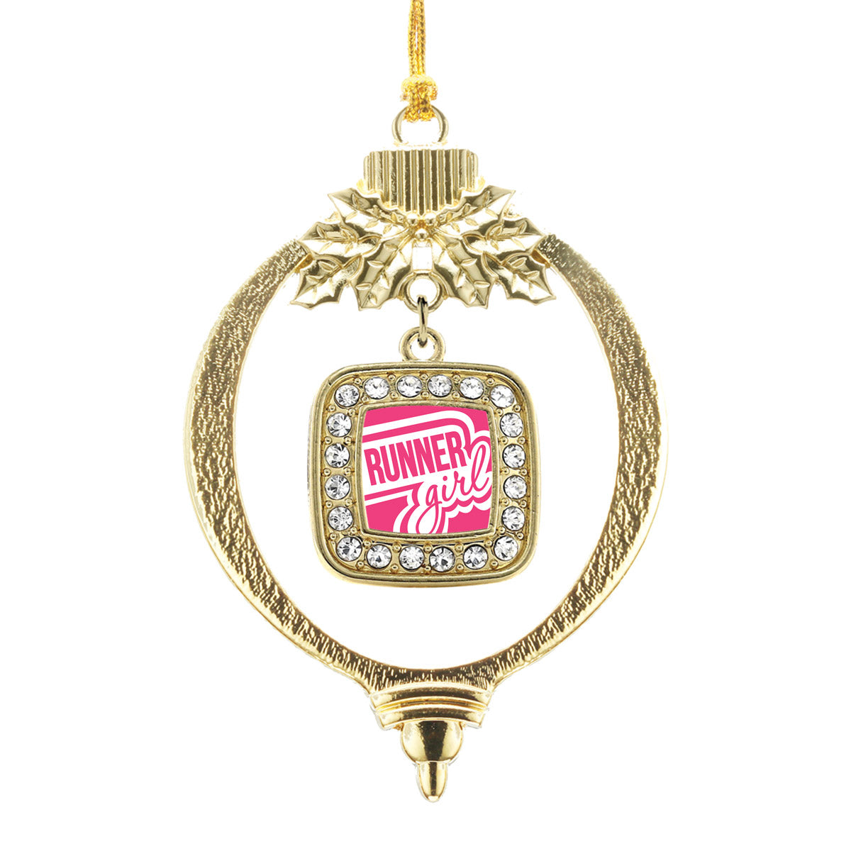 Gold Runner Girl Square Charm Holiday Ornament