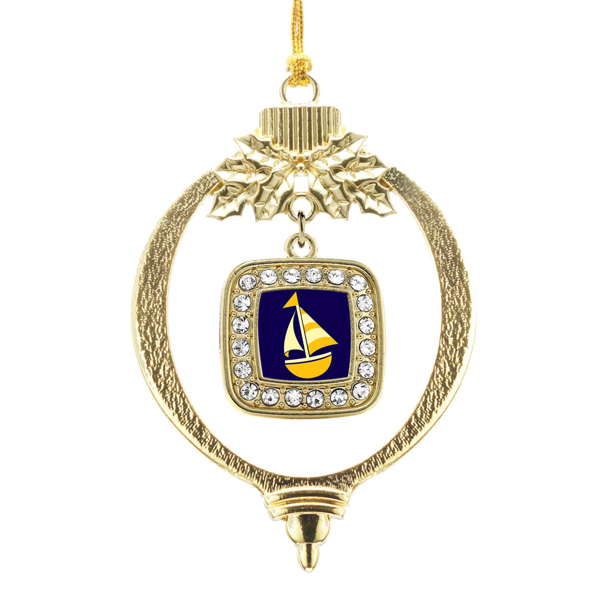Gold Sailboat Square Charm Holiday Ornament