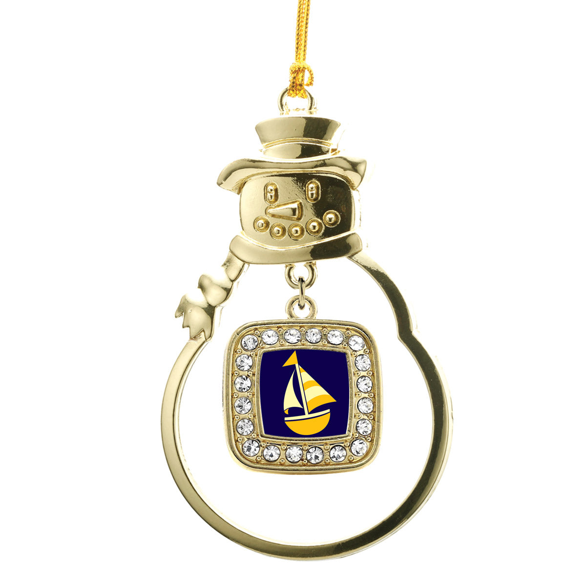 Gold Sailboat Square Charm Snowman Ornament