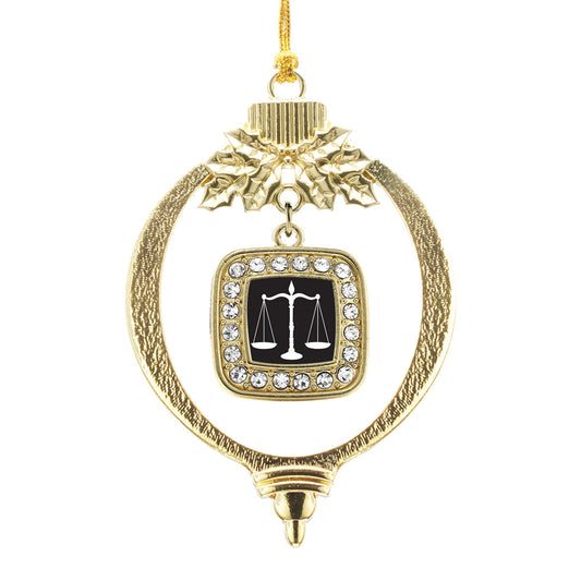 Gold Scale Of Justice Square Charm Holiday Ornament