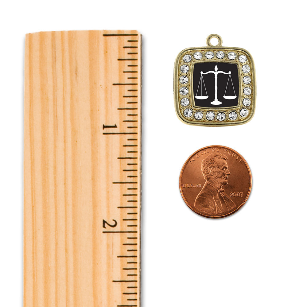 Gold Scale Of Justice Square Charm Holiday Ornament