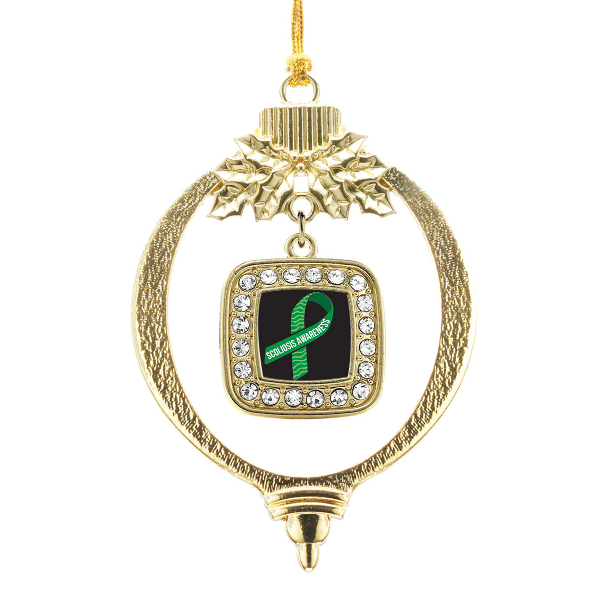 Gold Scoliosis Awareness Square Charm Holiday Ornament