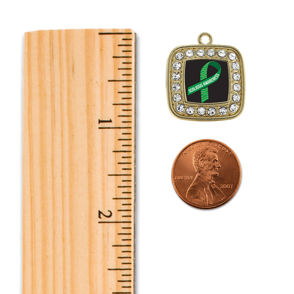 Gold Scoliosis Awareness Square Charm Snowman Ornament