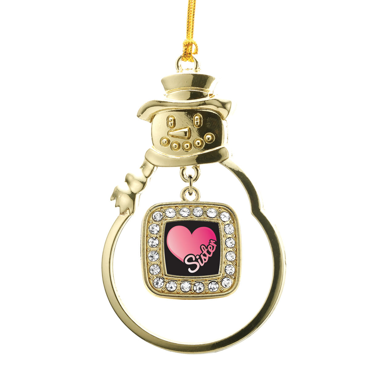Gold Sister Square Charm Snowman Ornament