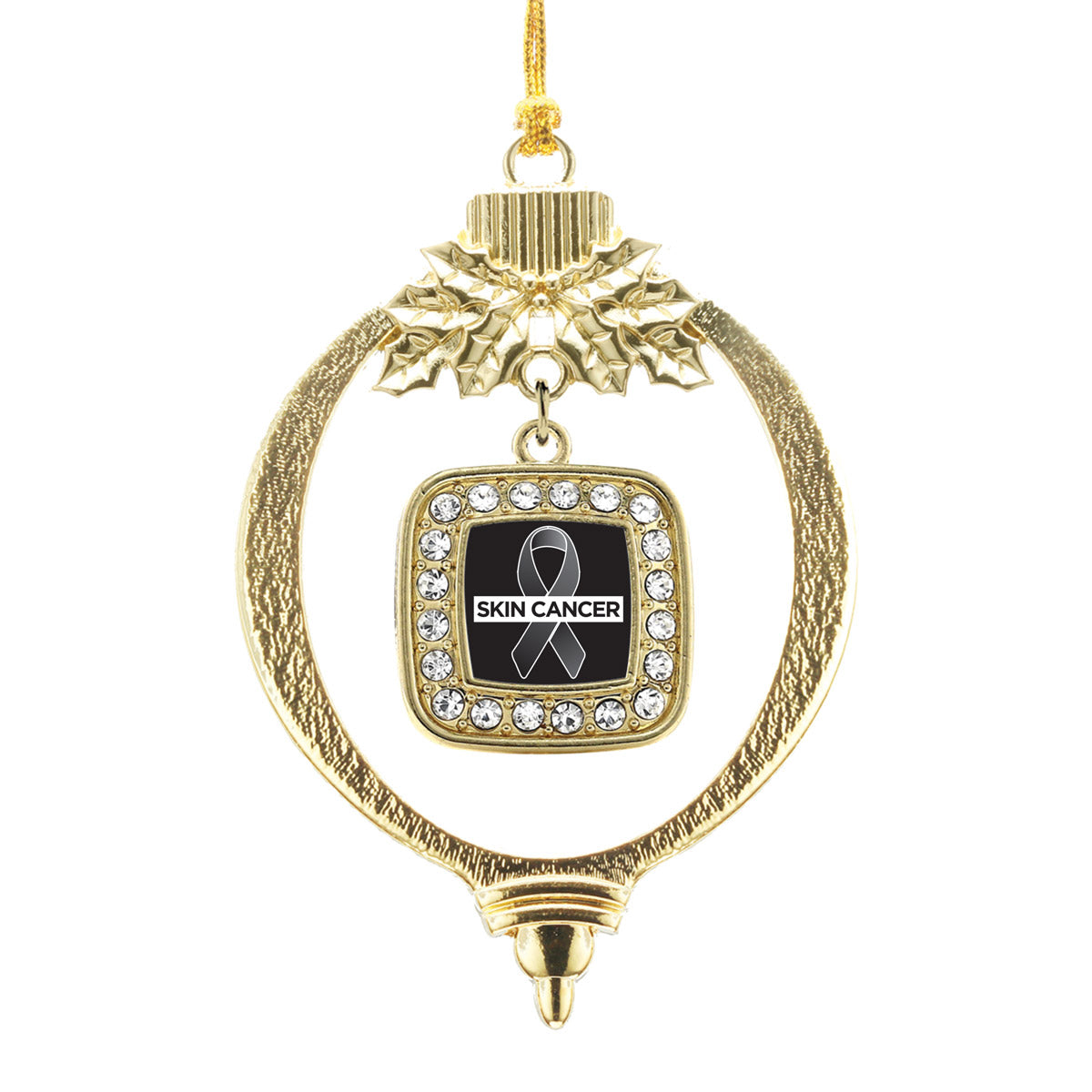 Gold Skin Cancer Support Square Charm Holiday Ornament