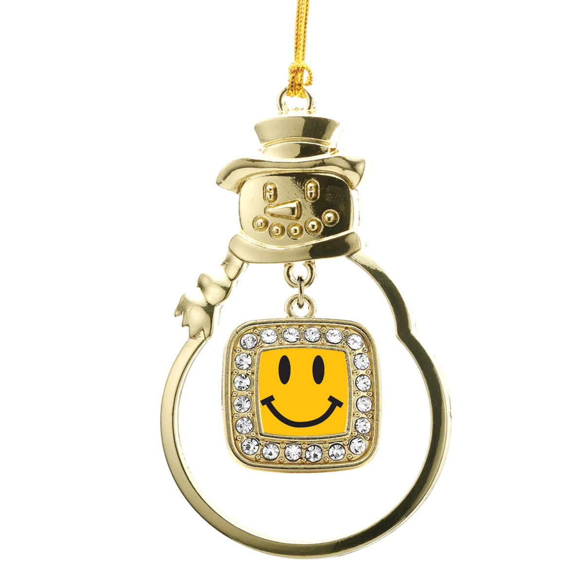 Gold Smiley Face Square Charm Snowman Ornament
