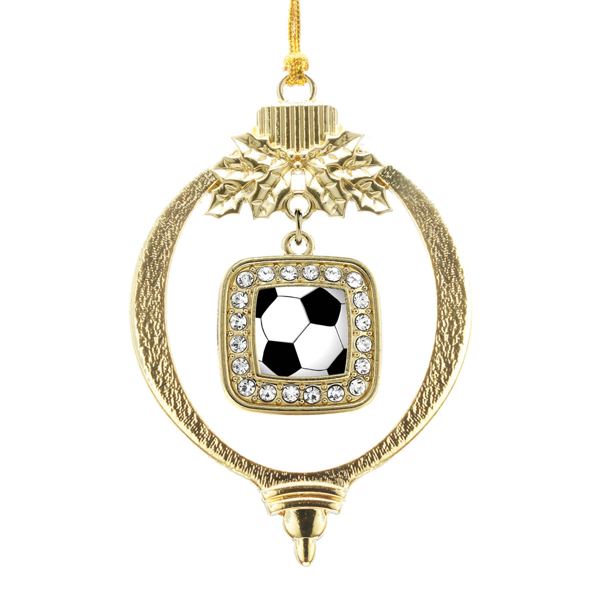 Gold Soccer Square Charm Holiday Ornament