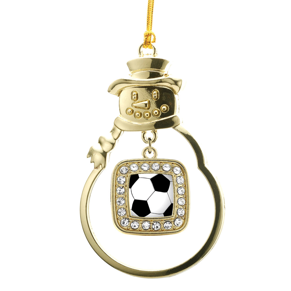 Gold Soccer Square Charm Snowman Ornament