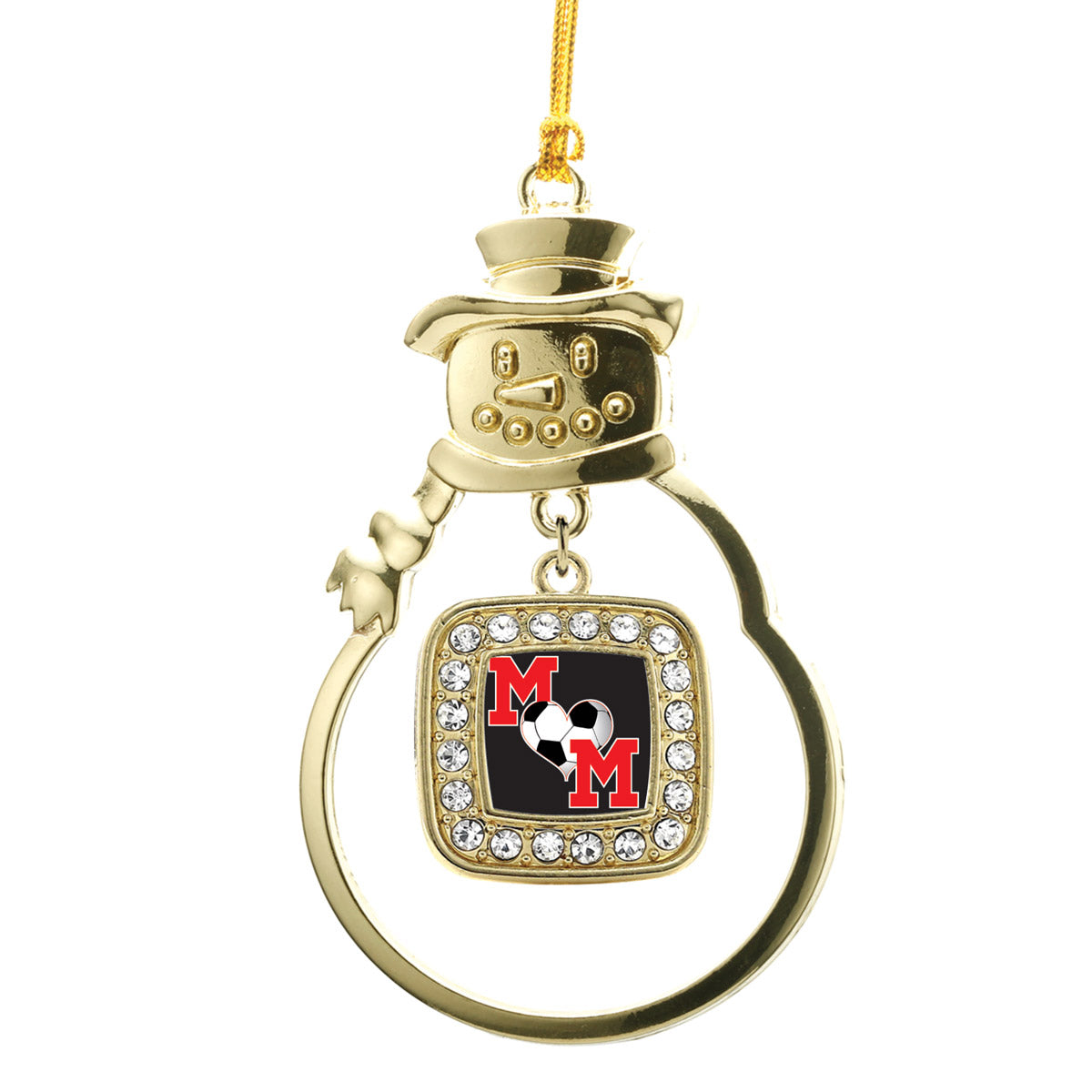 Gold Soccer Mom Square Charm Snowman Ornament