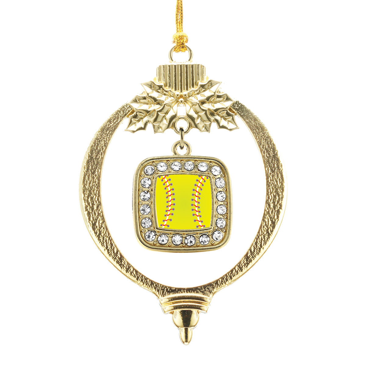Gold Softball Square Charm Holiday Ornament