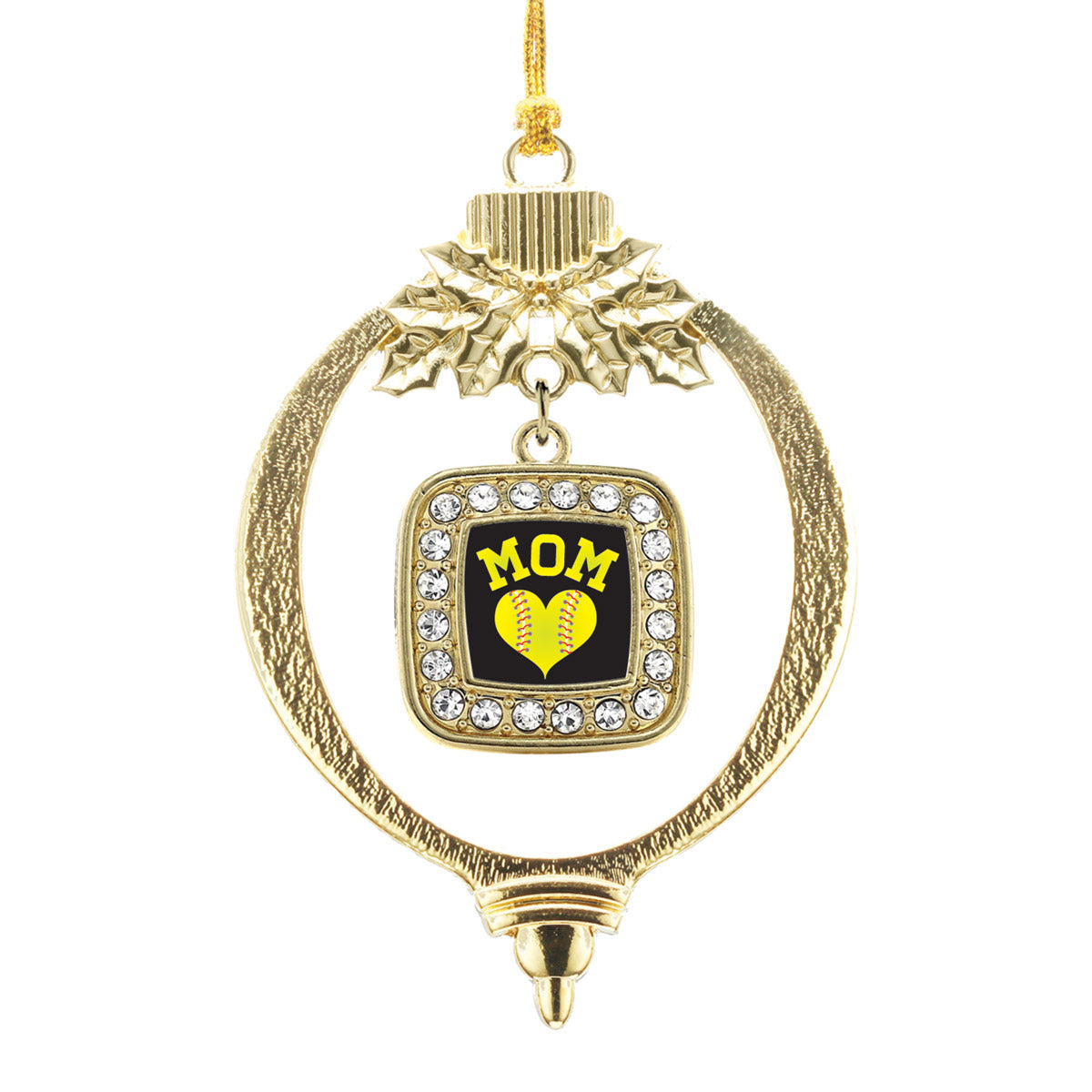 Gold Softball Mom Square Charm Holiday Ornament