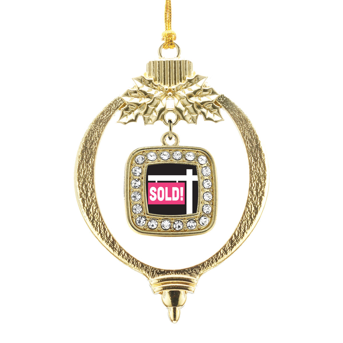 Gold Sold Square Charm Holiday Ornament