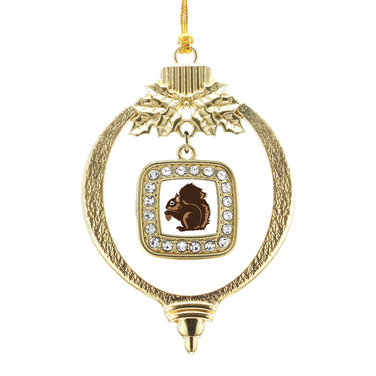 Gold Squirrel Square Charm Holiday Ornament