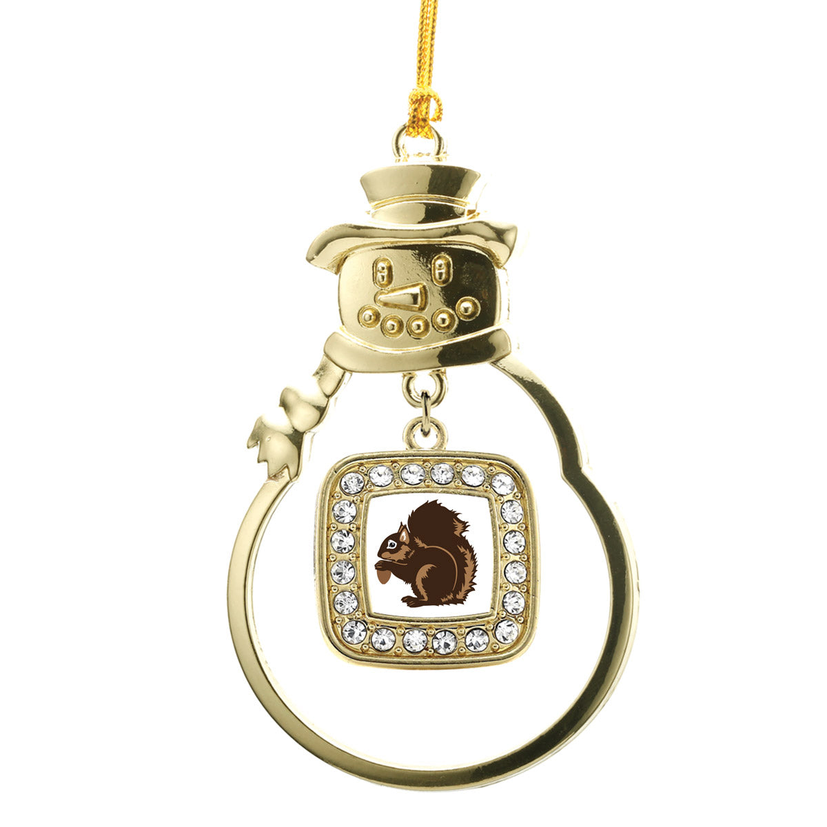 Gold Squirrel Square Charm Snowman Ornament
