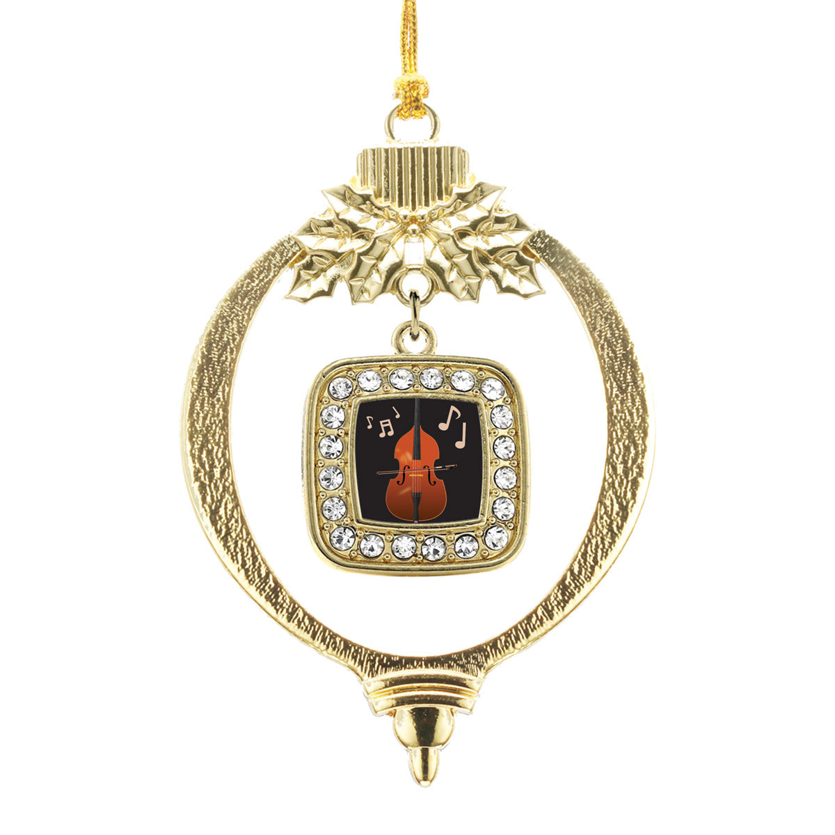 Gold Stand Up Bass Square Charm Holiday Ornament