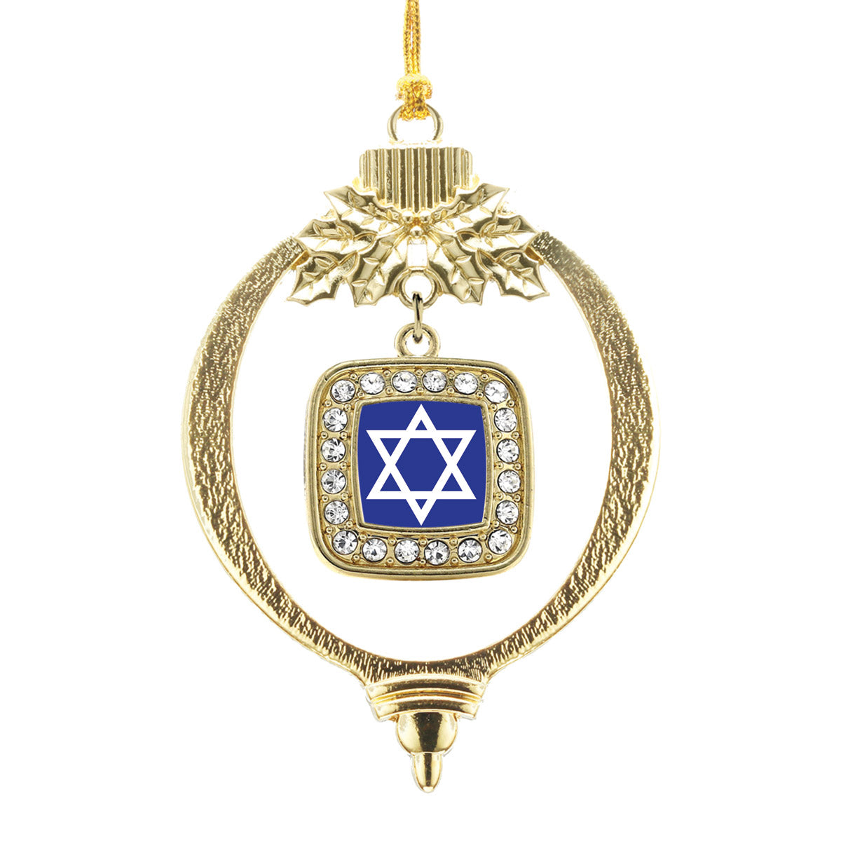 Gold Star of David Square Charm Holiday Ornament