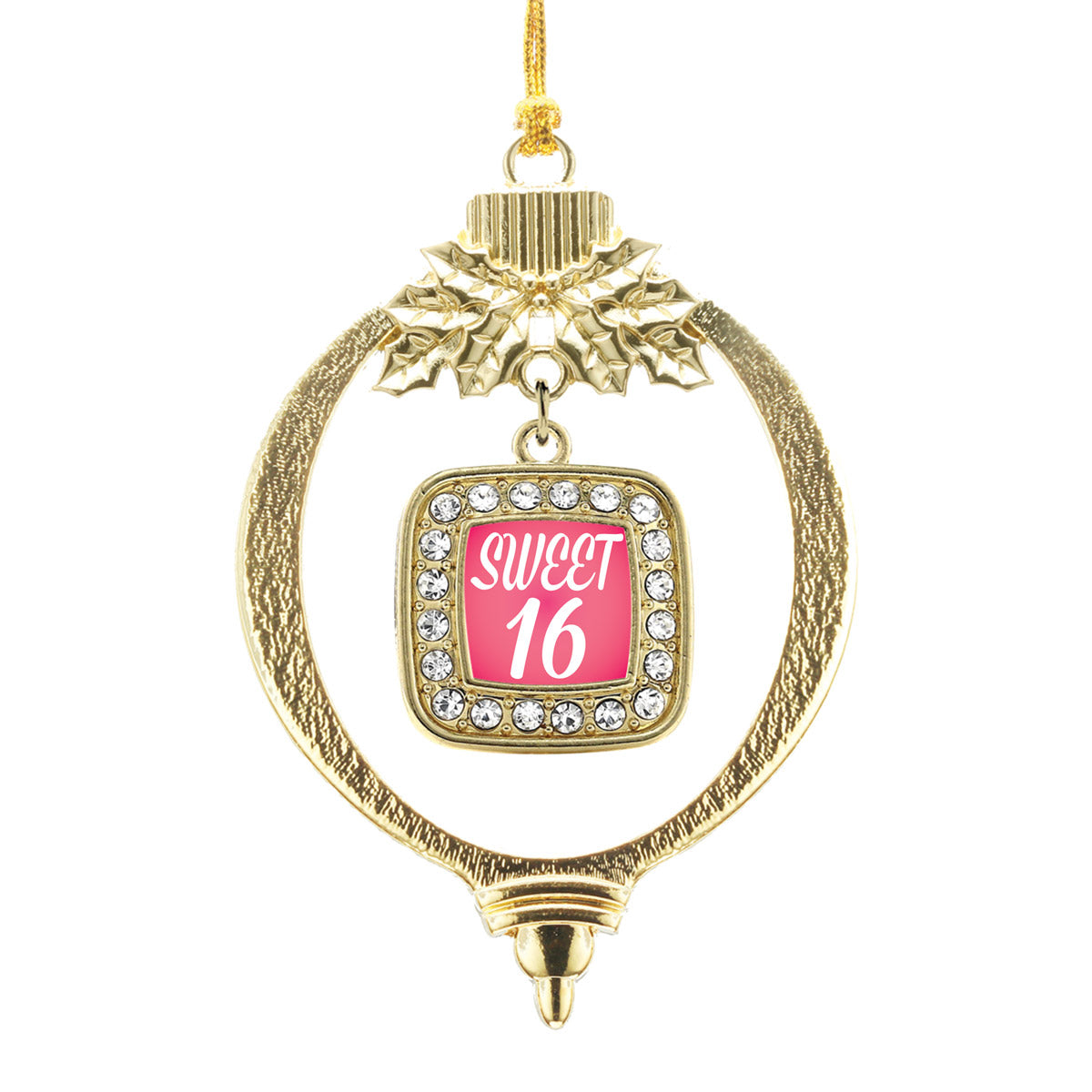 Gold Sweet Sixteen Square Charm Holiday Ornament