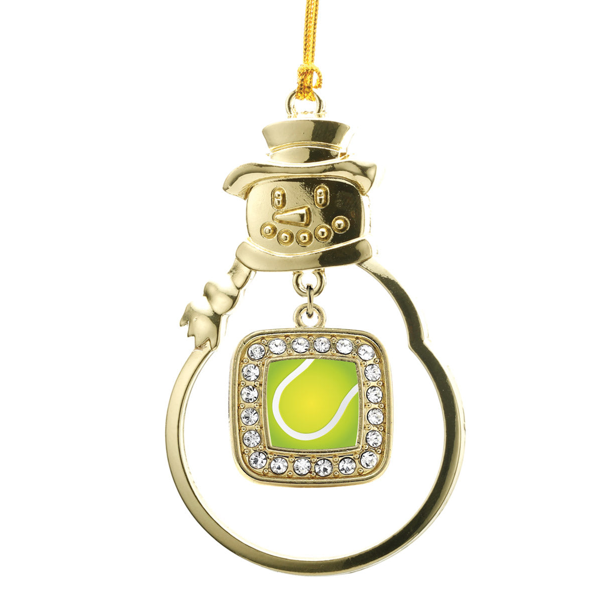 Gold Tennis Square Charm Snowman Ornament