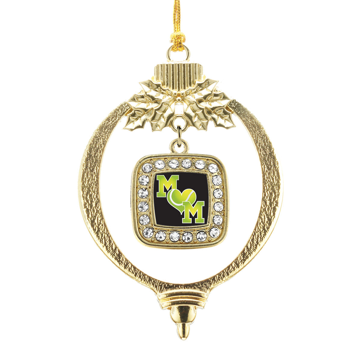 Gold Tennis Mom Square Charm Holiday Ornament