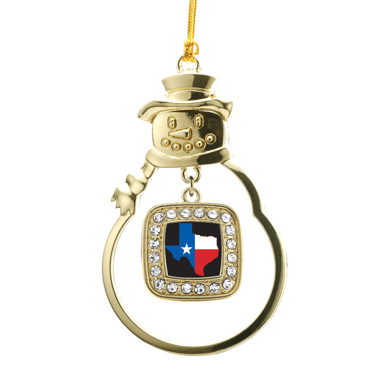 Gold Texas Pride Square Charm Snowman Ornament