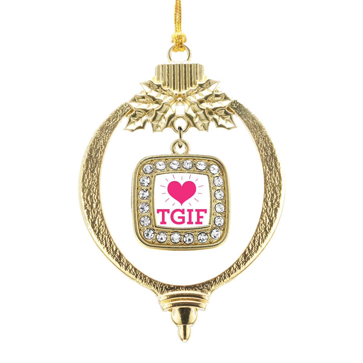Gold TGIF Square Charm Holiday Ornament