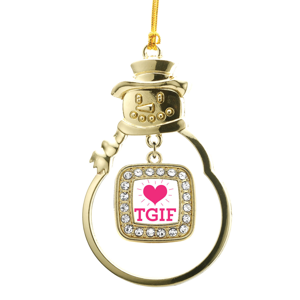Gold TGIF Square Charm Snowman Ornament