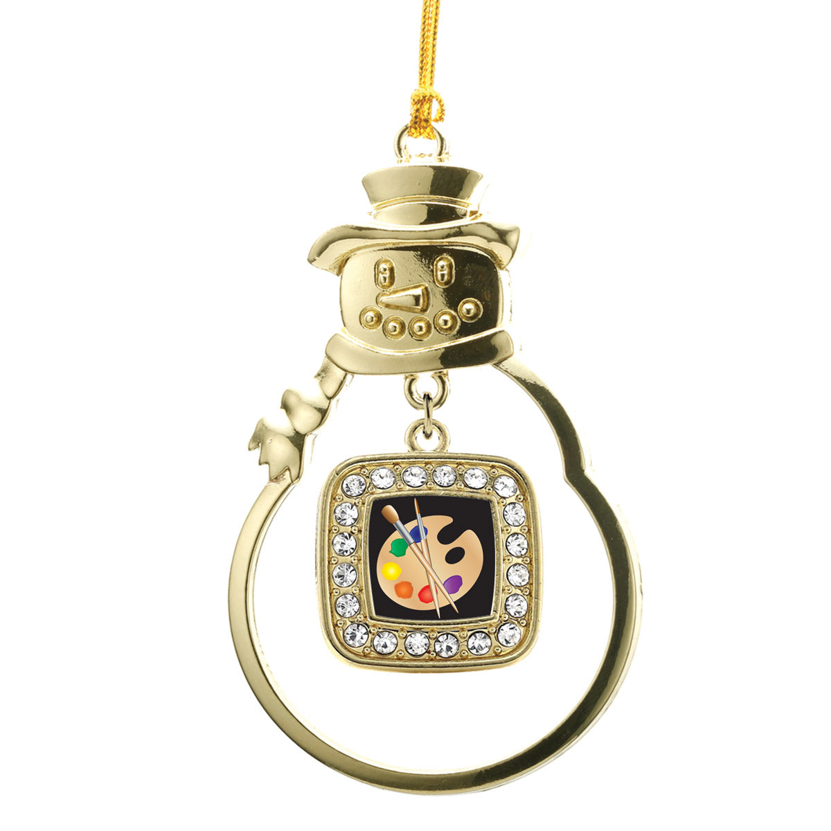 Gold The Artist Square Charm Snowman Ornament