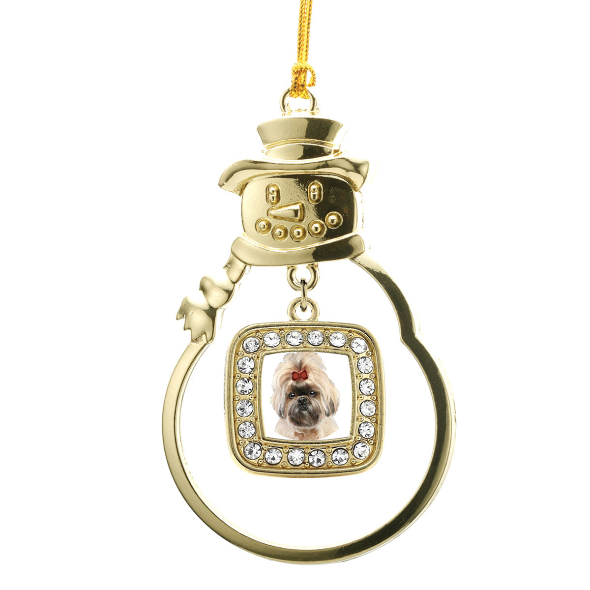 Gold The Shih Tzu Square Charm Snowman Ornament