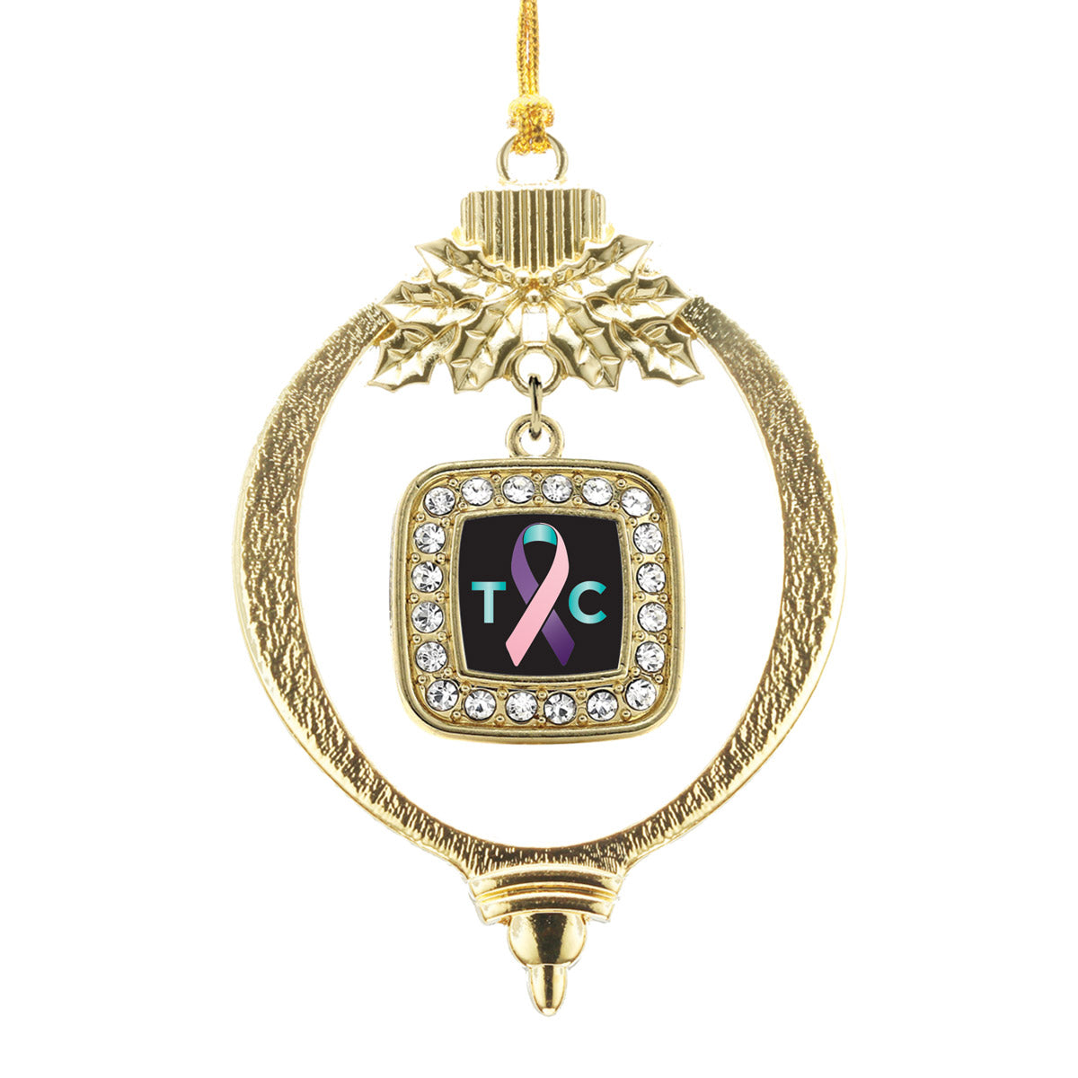 Gold Thyroid Cancer Support Square Charm Holiday Ornament