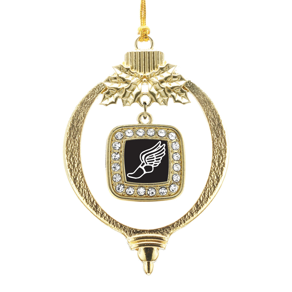Gold Track Runner Square Charm Holiday Ornament