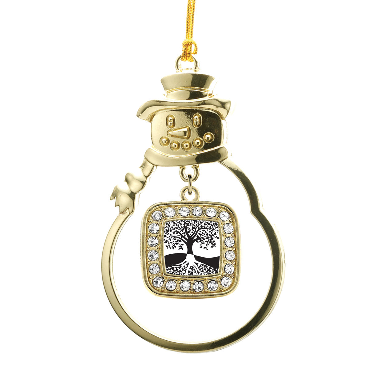 Gold Tree Of Life Square Charm Snowman Ornament