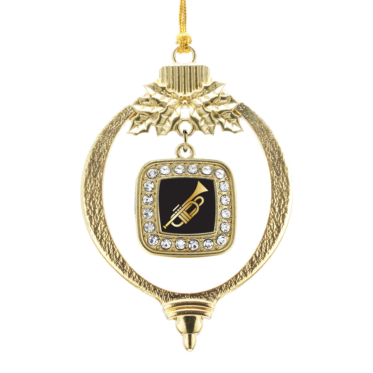 Gold Trumpet Square Charm Holiday Ornament